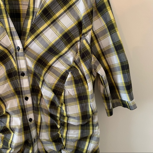 Adam Jacobs Blouse Black Yellow Plaid SS Sz 16 - Picture 5 of 10